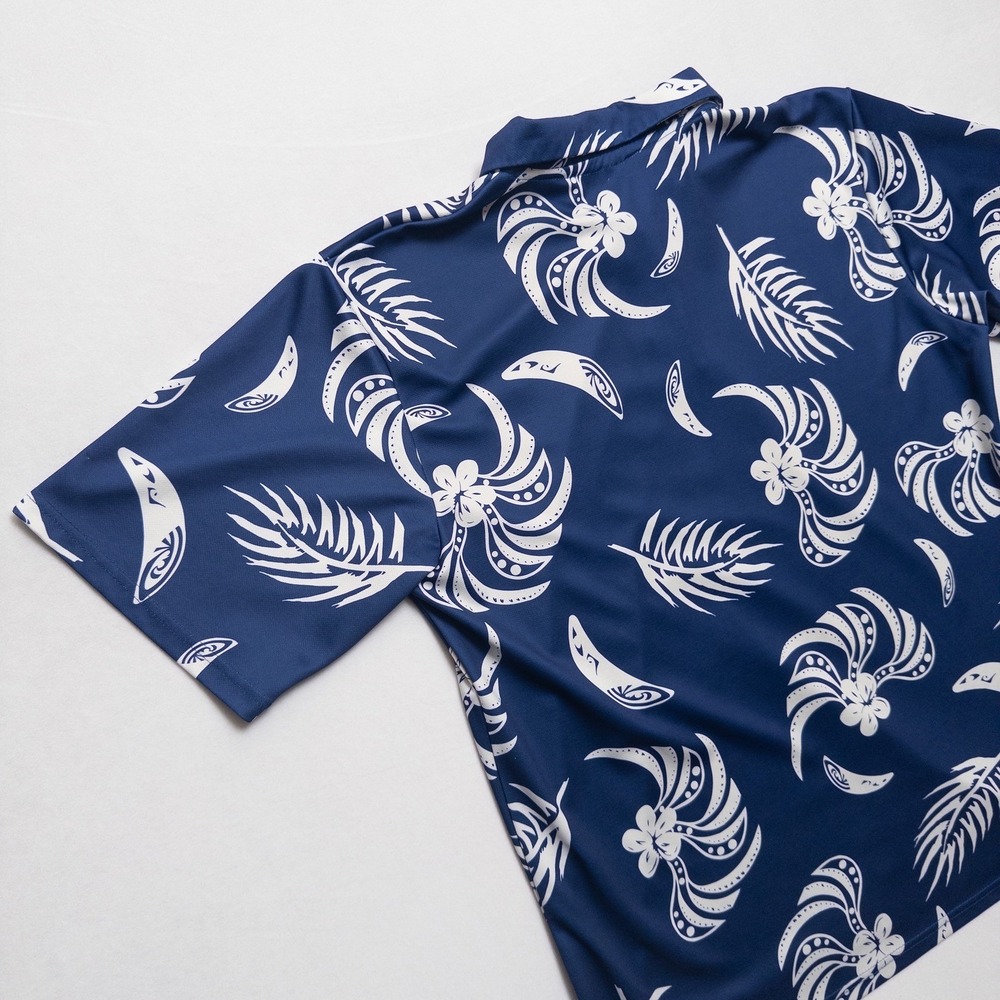 Palmwave Hawaii Polo Shirt Mens L Blueโ White Tropical Floral - Picture 14 of 17